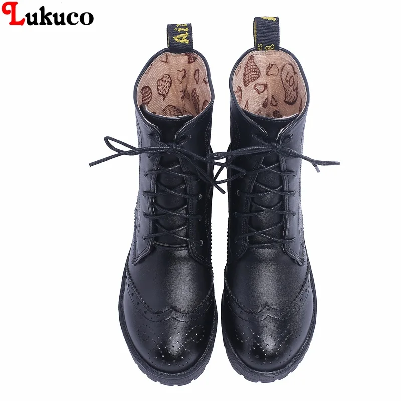 

Lukuco Autumn Motorcycle Boots Female Big Size 39 40 41 42 43 Handmade Shoes 4cm Heels Platform Short Plush Punk Botas