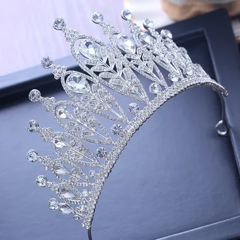 

Luxury Sparkling Height 9cm Crystal Bridal Crown Hairband For Women Wedding Tiaras Hair Accessories Princess Big Crowns Headwear
