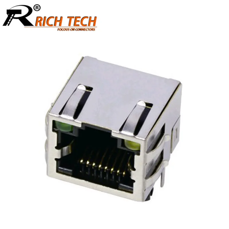 10pcs/lot 8P8C Single Port RJ45 Connector w/ LED Light w/ 6 Plate