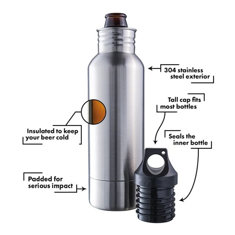 New 12oz Stainless Steel Beer Bottle Insulator Original Double Wall Vacuum Beer Cooler with Opener Beer Bottle Holder Keep Cold