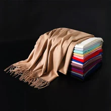 Высококачественная Женская шаль, Женский Кашемир однотонного цвета, шарфы с кисточкой, женский зимний толстый теплый шарф из пашмины