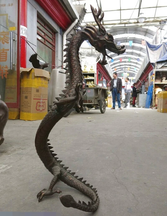 

wholesale factory 30" Huge China red Bronze workmanship circle around dragon Sculpture Statue
