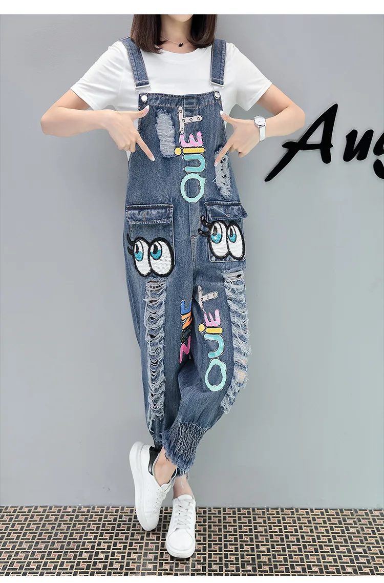 HipHop Street Jean Oversized Plus Size Eye Sequins Ripped