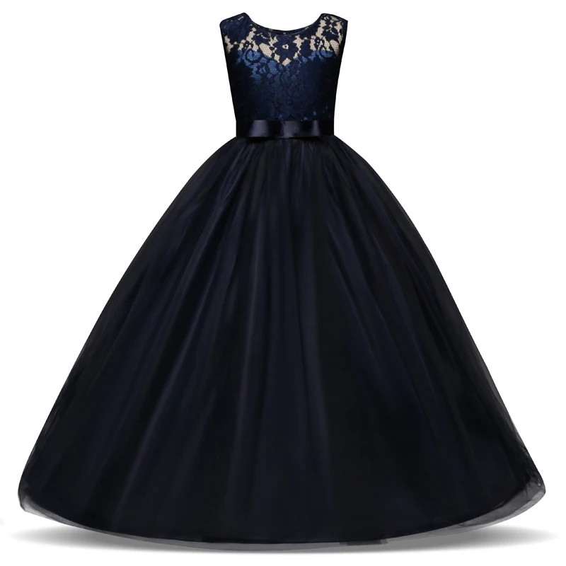 

Summer Dress Kid Long Party Festive Dress For Girl Elegant Lace Bow Party Prom Gowns Evening Costume Children Clothing 8 10 12Yr