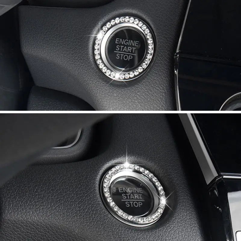 

Fashionable 1 Pc Crystal Rhinestone Decor Car Engine Start Key Ring Start Stop Ignition Button Sticky Ring Protector Case