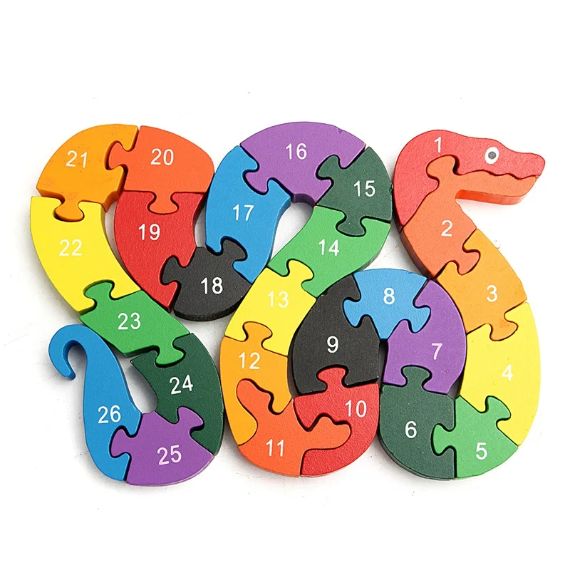 

Baby Kids Children Wooden Toys Alphabet Number Building Jigsaw Puzzle Snake Shape Funny Digital Puzlzle Game Educational Toys