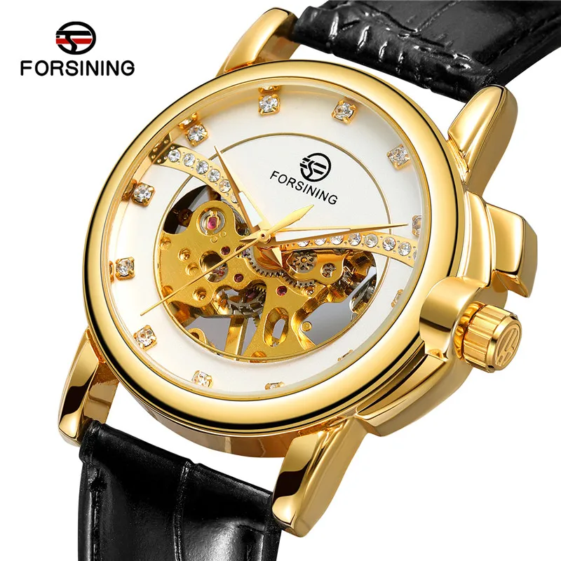 

FORSINING Mechanical Women Wristwatch Classic Female Clock Top Brand Luxury Gold Leather Waterproof Classic Ladies Watch 036