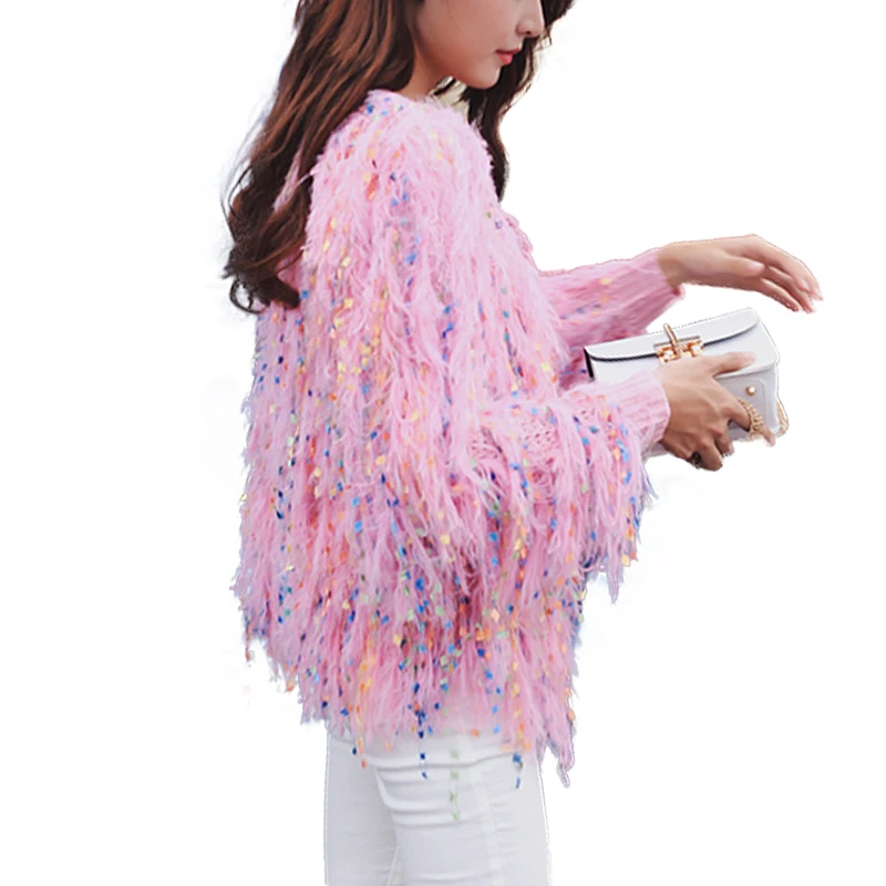 

Fashion Women Sweater Cardigan Sequined Tassel Loose Long Sleeve Sweater Female Solid Winter Warm Knit Jumper Casual Outwear