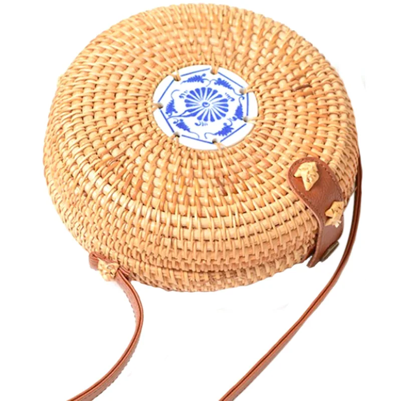 

Women Vintage For Round Rattan Straw Sling Bag Handmade Bag #Brown