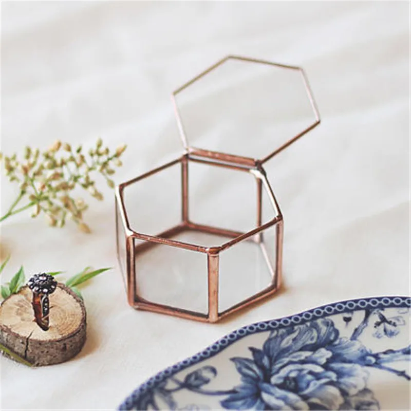 Mini Hexagon Geometric Wedding Ring Box Ring Bearer Box Tabletop Succulent Plants Planter Wedding Decoration 4