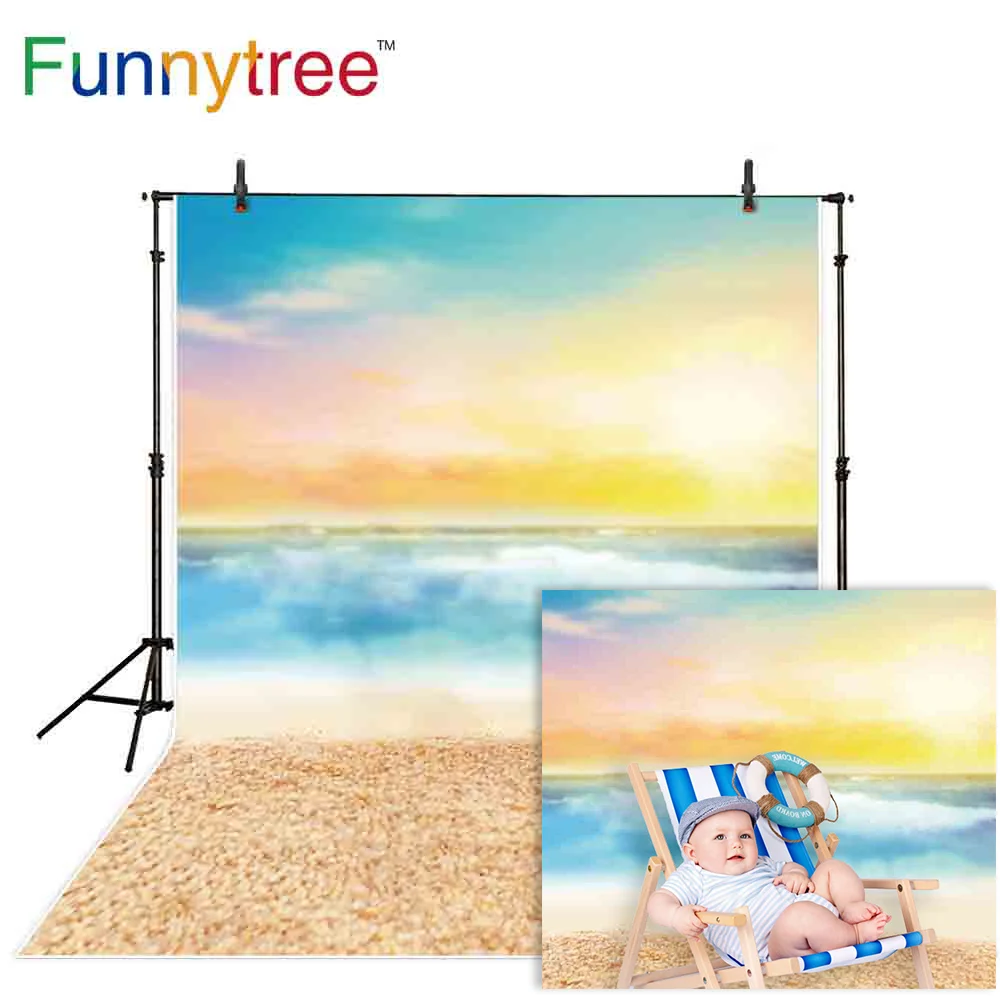 

Funnytree background for photo studio sea beach sand bokeh painting colorful sky summer children photography backdrop photocall