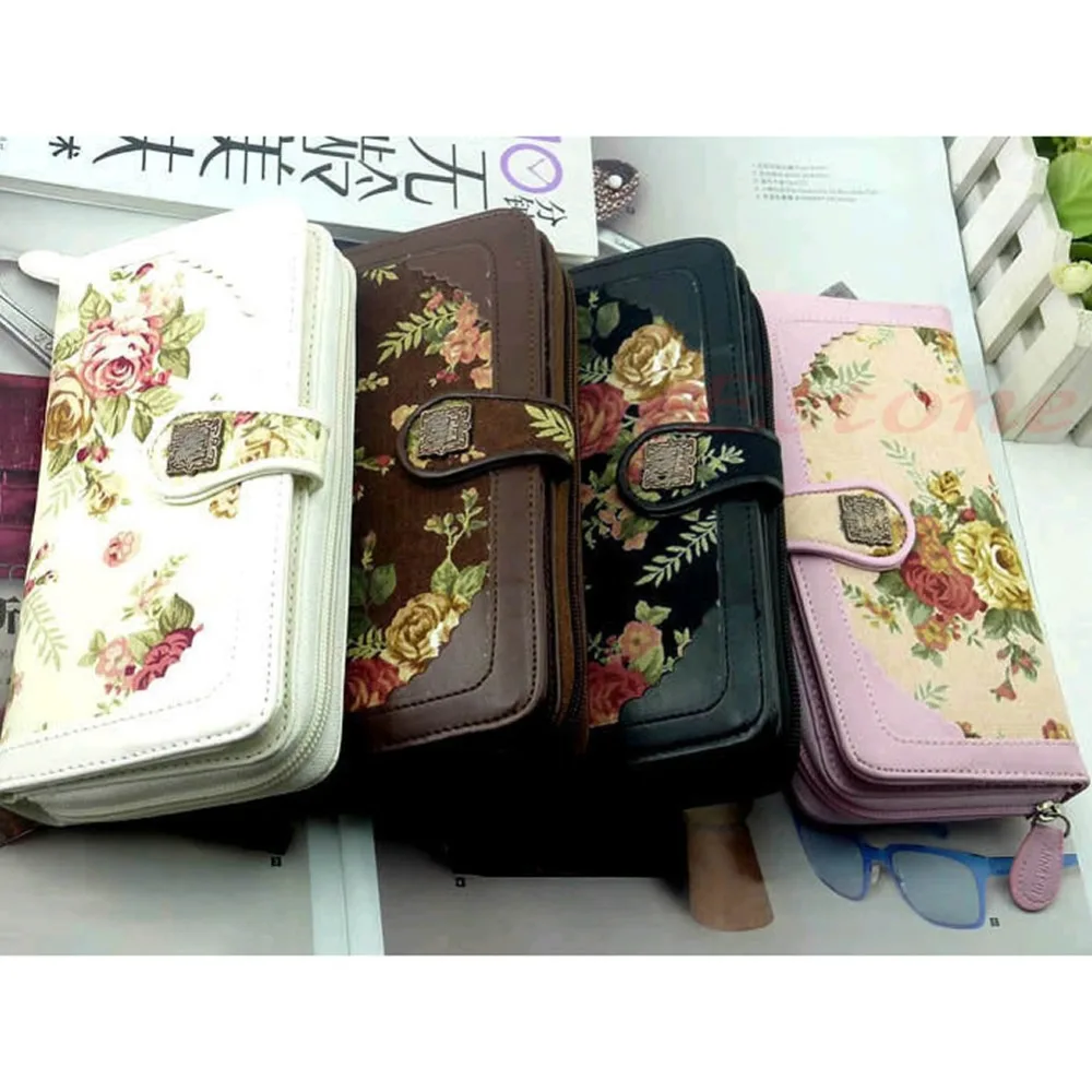 2016 Mina NewNew Women Retro Long Flower Purse Wallet Mobile Phone Bag Buckle Handbag