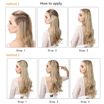 No Clip Wave Halo Hair Extensions Ombre Synthetic Natural Black Blonde Pink One Piece False Hairpiece Fish Line Fake Hair Piece 6