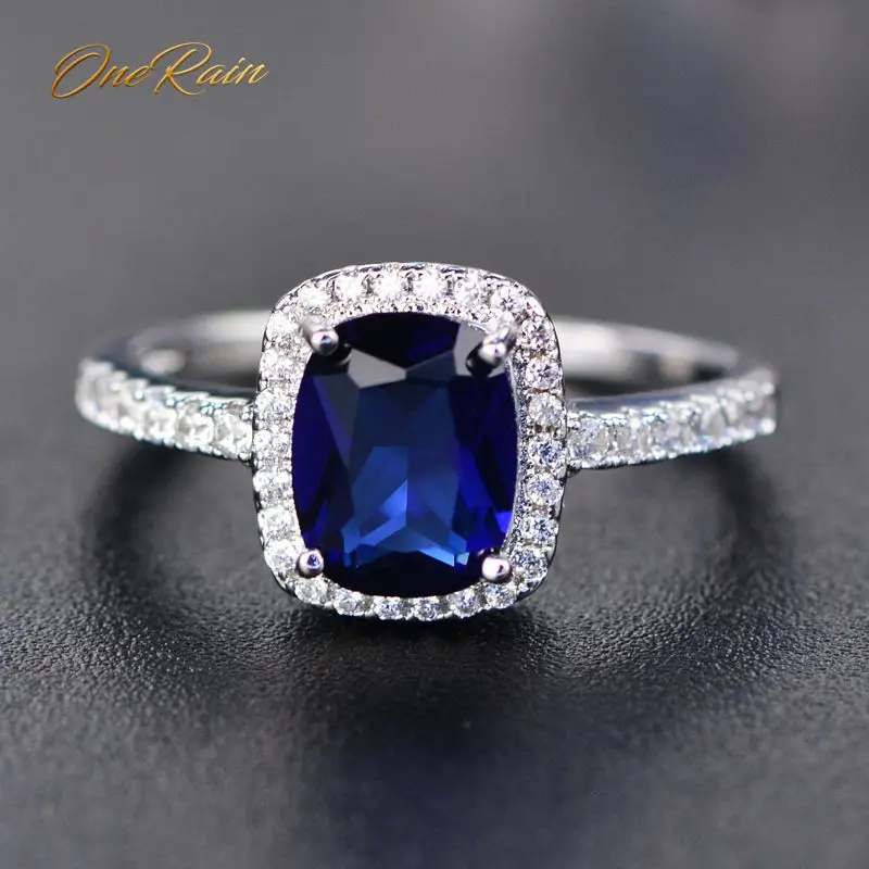 OneRain Simple 100% 925 Sterling Silver Blue Sapphire Gemstone White Gold Ring Diamond Band Fine Jewelry Wholesale Size 5-11 OneRain Simple 100% 925 Sterling Silver Blue Sapphire Gemstone White Gold Ring Diamond Band Fine Jewelry Wholesale Size 5-11