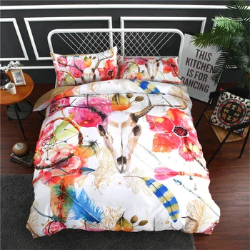 

2/3 Pieces Gemstone Dreamcatcher Duvet Cover Set Chic Watercolor Dreamcatcher Feathers Pattern Quilt Cover,US Size, No Comforter