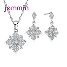 Изысканные 925 пробы серебряные ювелирные изделия для женщин Подвеска со стразами фианит Ожерелье Висячие серьги набор для помолвки вечерние Bijoux Bague