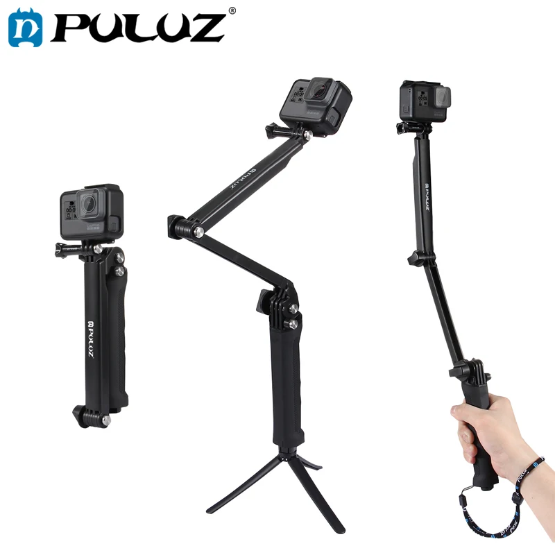 Складная Многофункциональная селфи палка PULUZ с 3 сторонней ручкой для GoPro HERO6/5 Go Pro