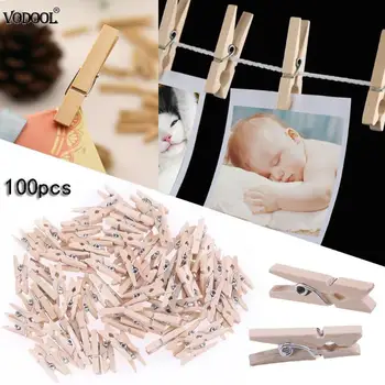 

100pcs 25*3mm Mini Natural Wooden Clips Household Drying Socks Towel Rack Clamps Holder School Office Stationery Paper Peg