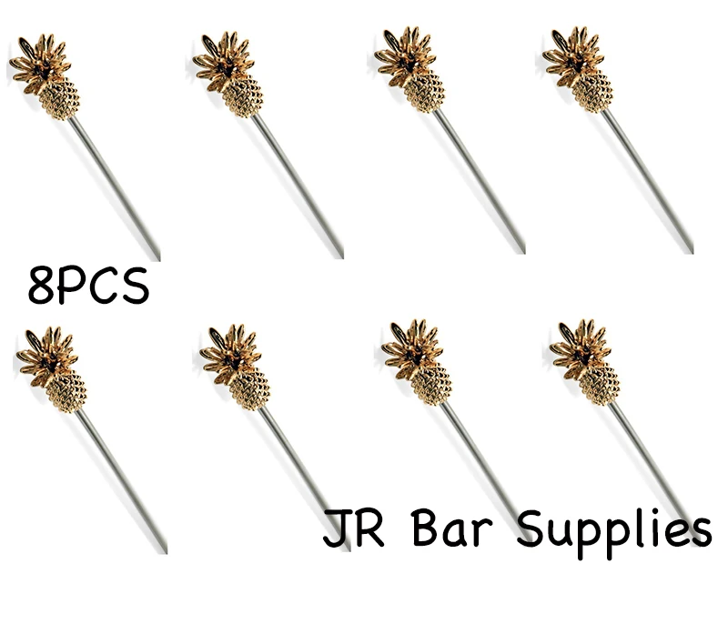 Free Shipping 8PCS Martini Picks with Gold Plated Pineapple Charms