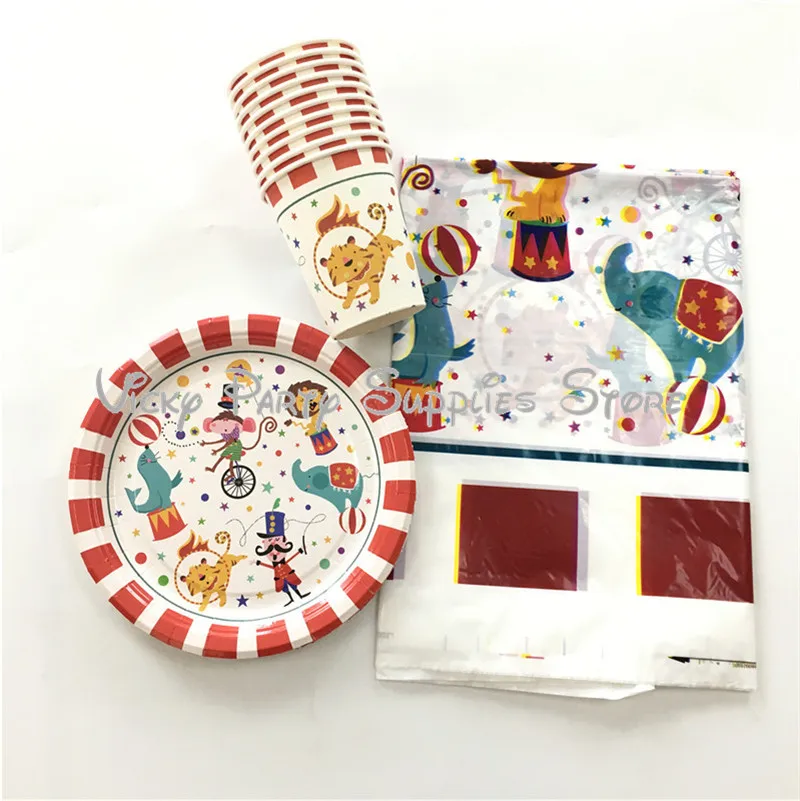 

21pcs/lot Creative Circus Theme Disposable Party Tableware Set Birthday Baby Shower Cup Plate Party Decorations Supplies