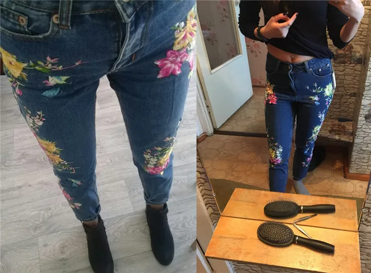 European and American women's ultra-popular stereo 3D heavy bird flower before and after embroidery high waist Slim straight jea (7)