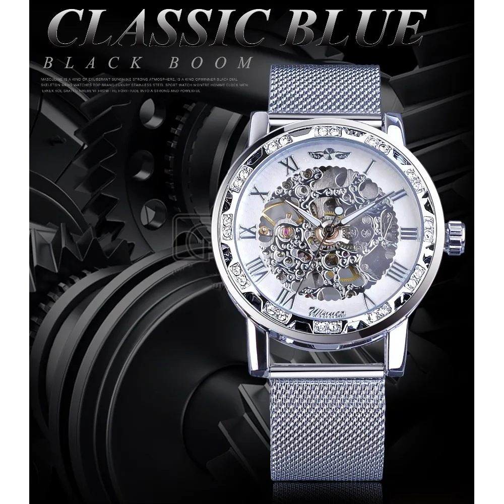 الفائز الرجال الميكانيكية ووتش الفضة شبكة كريستال الصلب حزام ساعات أوتوماتيكية الفاخرة ساعة اليد الأعمال الرياضة Relogio Masculino الفائز الرجال الميكانيكية ووتش الفضة شبكة كريستال الصلب حزام ساعات أوتوماتيكية الفاخرة ساعة اليد الأعمال الرياضة Relogio Masculino