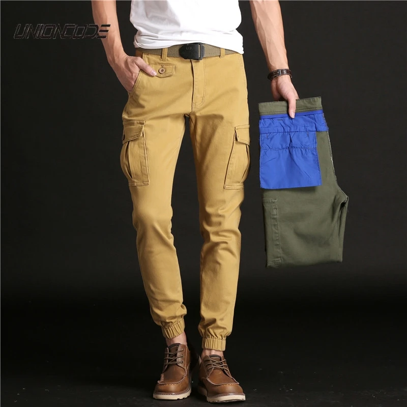 Cargo Pants Men Stretch Twill Tapered Legs Washed Cotton