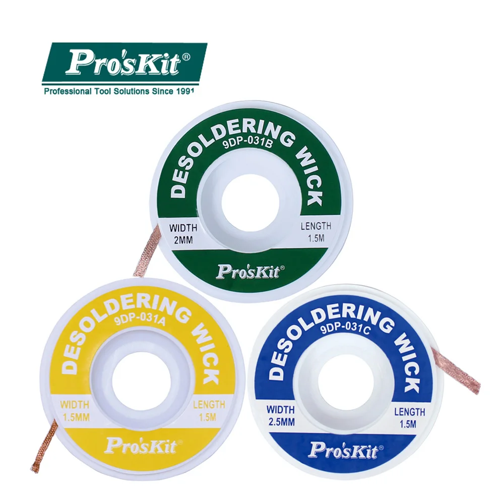 

Pro'sKit 9DP-031B BGA Suction Tin Line Desoldering Wick Solder Remover Wire For PCB IC Motherboard Reballing Tool
