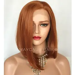 Maycaur короткий боб синтетический синтетические волосы на кружеве Искусственные парики натуральный Hairline оранжевый цвет Glueless прямо