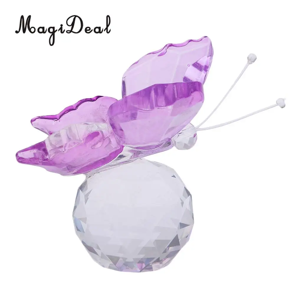 Crystal Flying Butterfly with Ball Base Paperweight Figurine Cut Glass Ornament Animal Statue Collectible Decoration