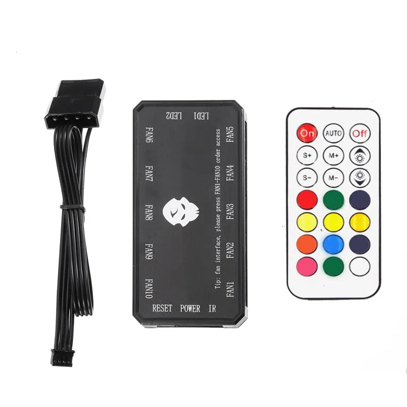 

Remote RGB LED Light Multi Color 16 Key Computer Case Remote Control Fan Controller RF Radio Frequency Inserted 8 Fans