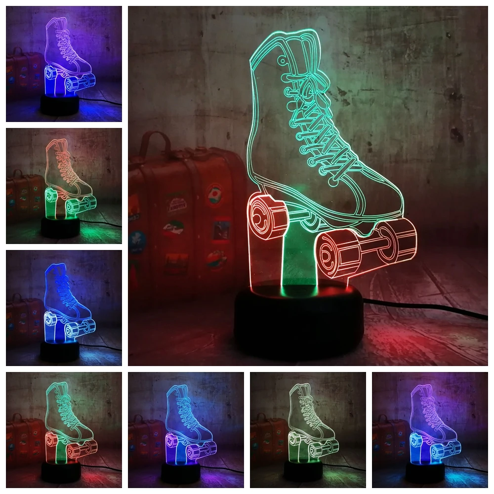 Amroe 3D RGB светодиодный ночной Светильник роликовые коньки мульти Цвет 7 цветов