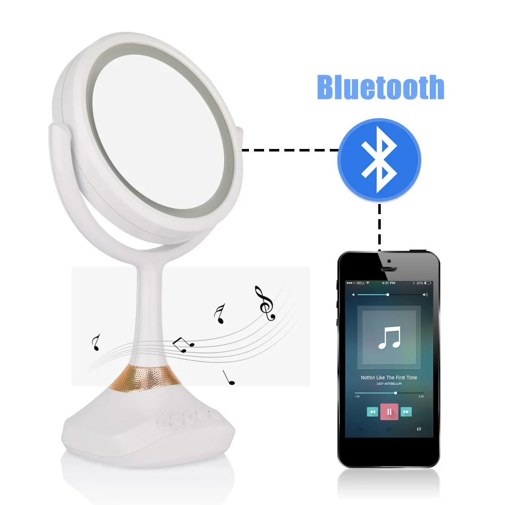 Косметическое зеркало, Интеллектуальный Bluetooth аудио светодиодный настольный светильник, 1X5X двойное зеркало, для ответа на телефон, зарядка через usb, туалетный столик, лампа, инструмент