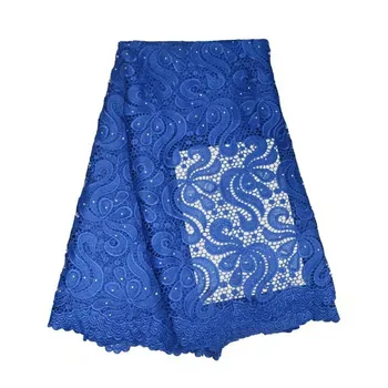 

5 yards royal blue guipure lace African cord lace fabric High quality with stones hot sale HJ655-2