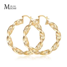 

New Fashion Big Circle Punk Great Wall Pattern Hoop Earrings Twisted Gold Color For Women Party Wholesale Top Quality zk30