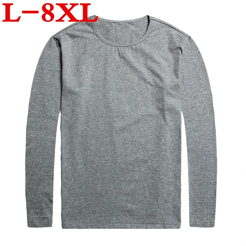 Большие размеры 8XL Марка хлопок сплошной цвет Футболка Новый 2016 Осенне-зимняя