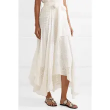 Женская Юбка-миди со складками и рюшами, отделанная кружевом, в горошек, текстурированная жоржета