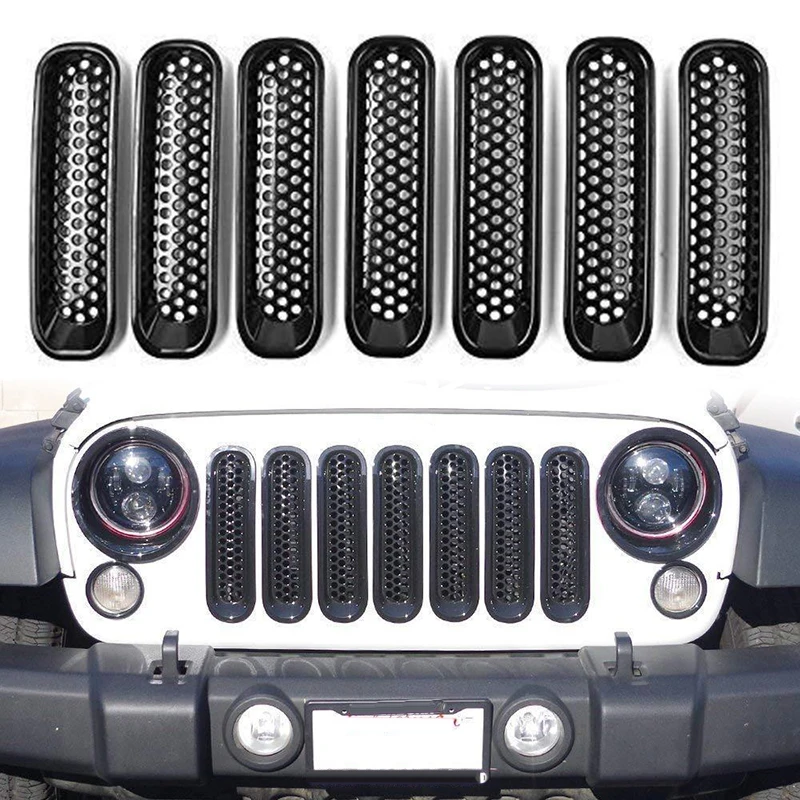 

7Pcs Mesh Grille Cover Front Insert For Jeep Wrangler JK Unlimited Black Hot