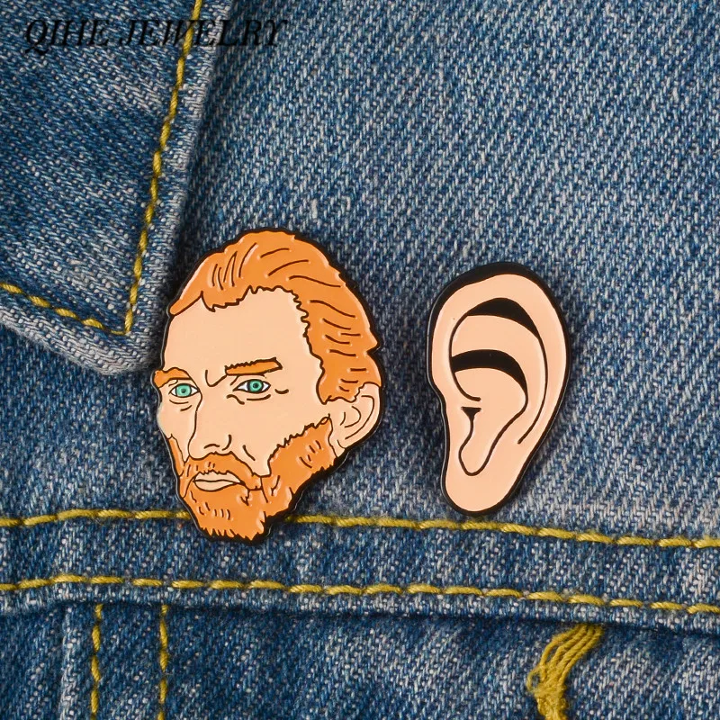 

QIHE JEWELRY Van Gogh Enamel Pins Artist Brooches Van Gogh & Ear Lapel pin Brooches Badges Lapel pins