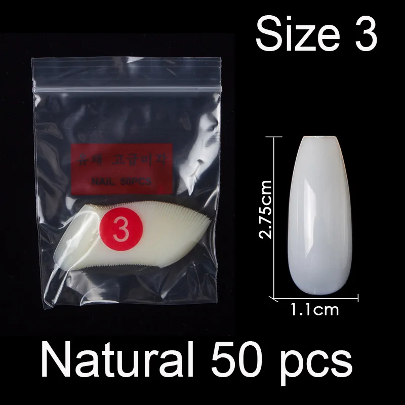 50 штук в упаковке одного определенного размера балерина гроб полное покрытие накладные ногти из акрила накладные ногти маникюр Размер 0 1 2 3 4 5 6 - Цвет: Natural Size 3