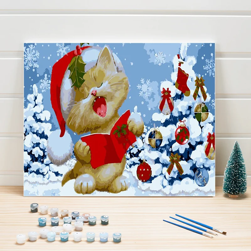 

Paint Oil Painting By Numbers Cat Christmas Cartoon DIY Acrylic Coloring Art On Canvas Wall Pictures For Living Room Adults Draw