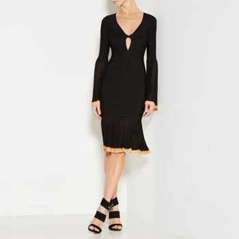 

TOP QUALITY Jacquard HL Bandage Dress Long Sleeve Sexy Bodycon Knee Length Dress Elegant Party Evening Dress