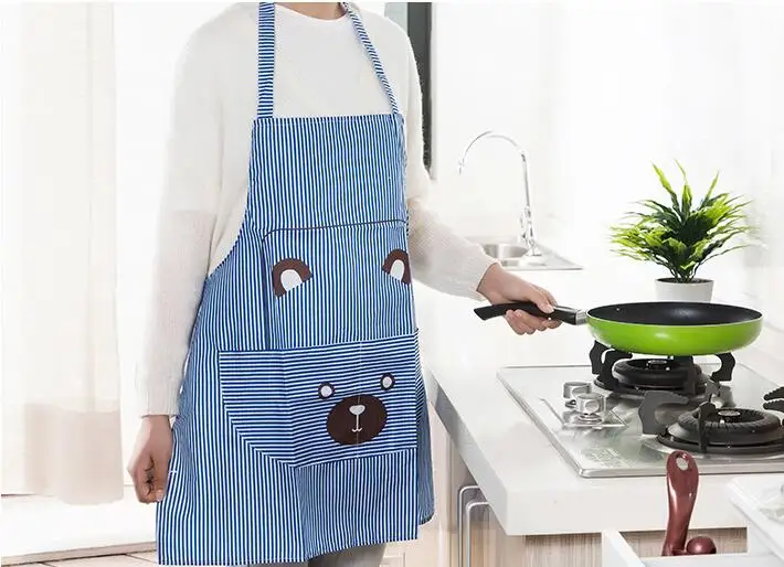 1PC Cute Women Lady Waterproof Bib Apron Dress Restaurant Home Kitchen with Pocket Cooking Cotton Smock Apron Cute Bear OK 0918