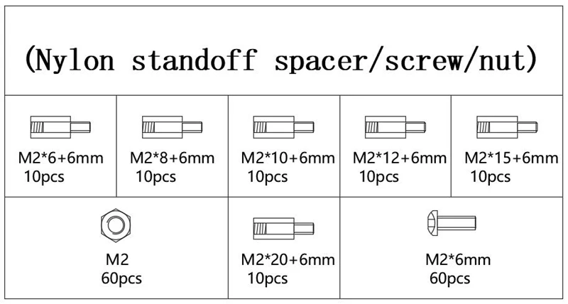 180 шт./компл. M2/2,5/M3* л+ 6 мм M-F белый или черный интервальный винт Пластик для материнская плата(PCB) фиксированный нейлоновые гайки Spacer Ассорти Комплект