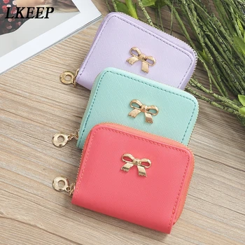 

Women Short Wallet Case Bow Coin Purse Ladies Card Bag Zipper PU Bow Girl Cute Wallet Fashion Chain Coin Bag