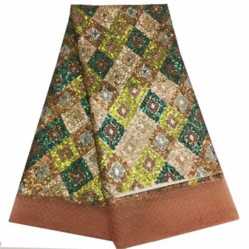 

African Lace Fabric 2019 High Quality Lace Embroidery Nigerian Guipure French Lace Fabric With Sequins For Wedding Dress fc14-61