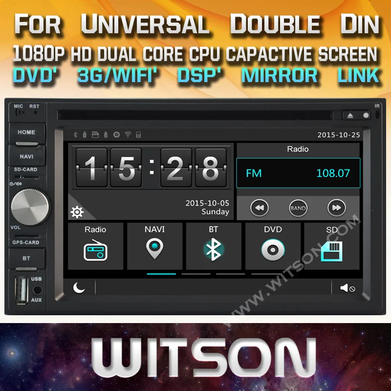 

WITSON factory price!! car dvd Universal Double Din DVD Player+Mirror Link support+DSP+Capacitive Touch Screen+TPMS+DVR+3G WIFI