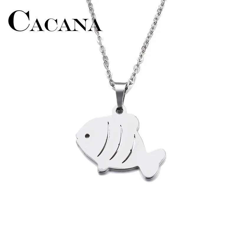 CACANA Stainless Steel Necklace For Women Man Lover's Carp Gold And Silver Color Pendant Necklace Engagement Jewelry