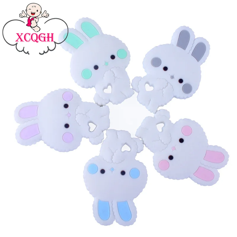 

XCQGH 5PCS/10PCS Baby Teether Molar Stick Silicone Baby Cartoon Rabbit Shape Can Boil Bite Multi-color Baby Teether