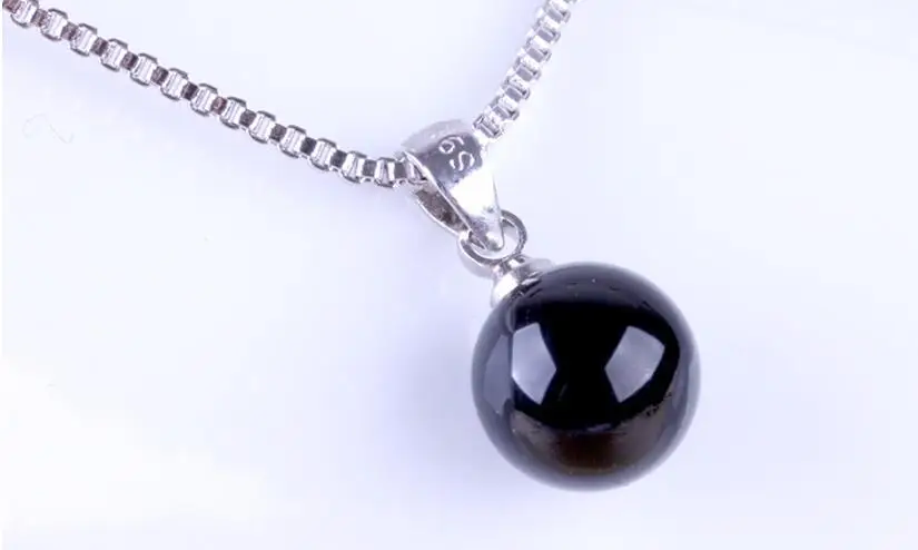 Anenjery 925 пробы серебряные ювелирные изделия 8 мм натуральный красный черный камень кулон ожерелье для женщин 45 см коробка цепь колье ожерелье S-N126